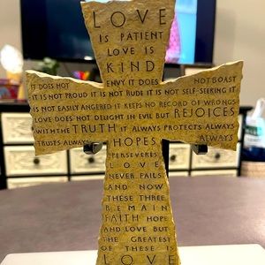 Love is Patient cross with metal stand